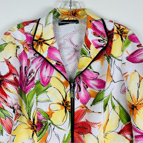 Vintage white pink tropical floral quilted lightweight office jacket medium - Picture 2 of 6